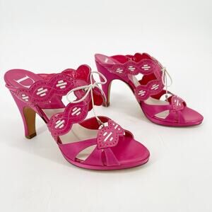 Dior Fuchsia Pink Leather Satin CD Bow Block Heel Mule Slide Sandals Heels EU 37